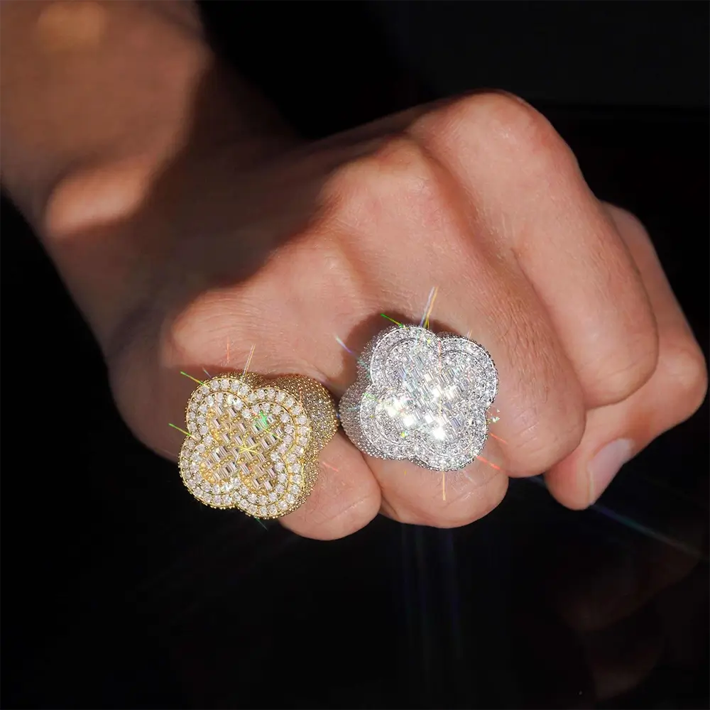 GL Iced Out Clover Baguette Moissanite Diamond Ring Main image