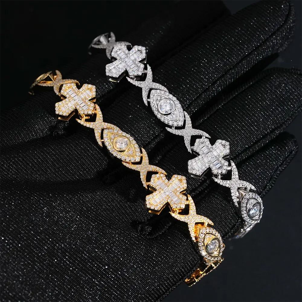 14MM S925 Silver Infinity Cross VVS Moissanite Cuban Link Chain