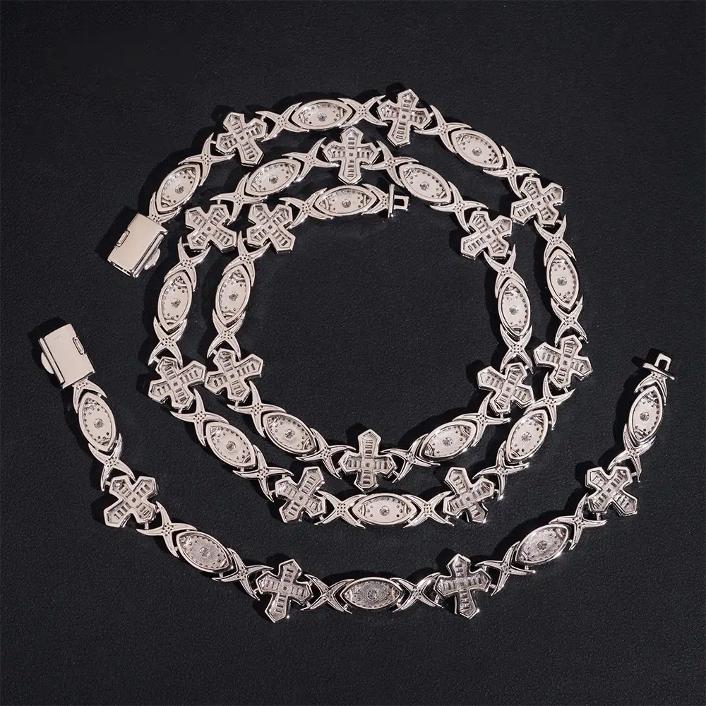 14MM S925 Silver Infinity Cross VVS Moissanite Cuban Link Chain Secondary image