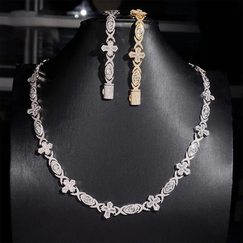 14MM S925 Silver Infinity Cross VVS Moissanite Cuban Link Chain