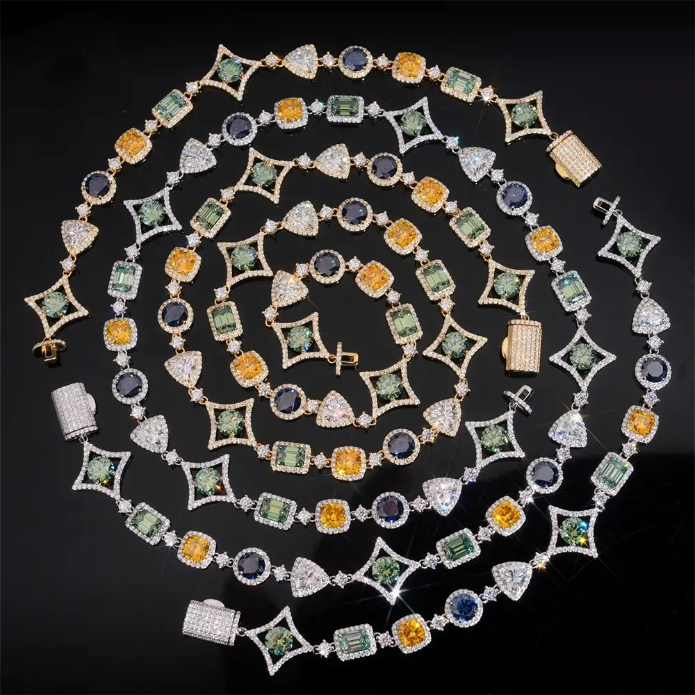 17mm Irregularly shaped Colored Moissanite Cuban link Chain