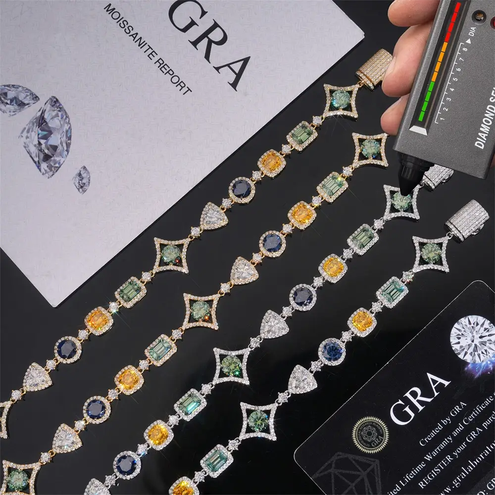 17mm Irregularly shaped Colored Moissanite Cuban link Chain