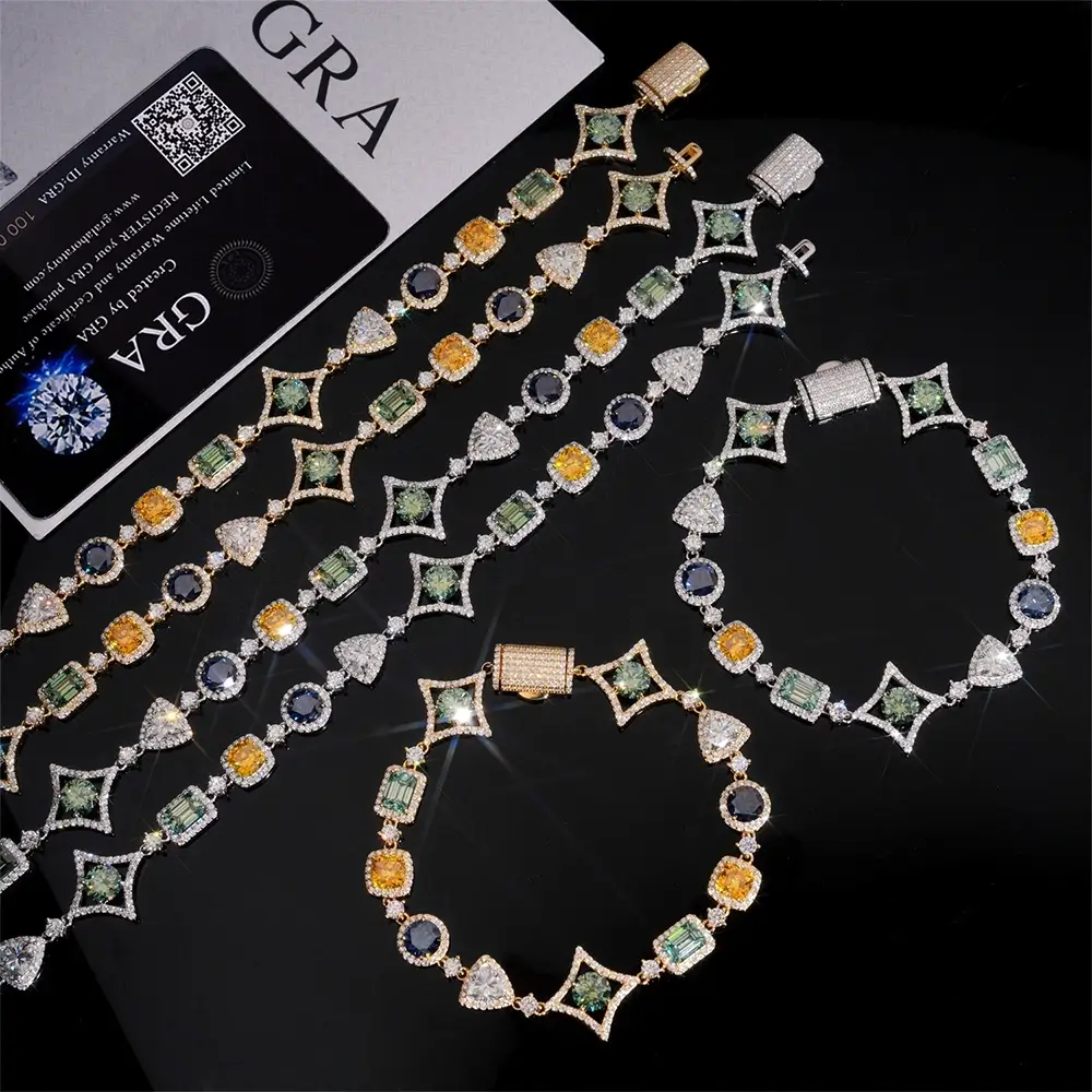 17mm Irregularly shaped Colored Moissanite Cuban link Chain