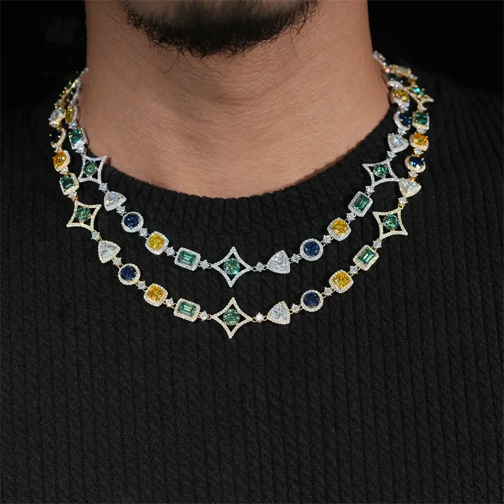 17mm Irregularly shaped Colored Moissanite Cuban link Chain Main image