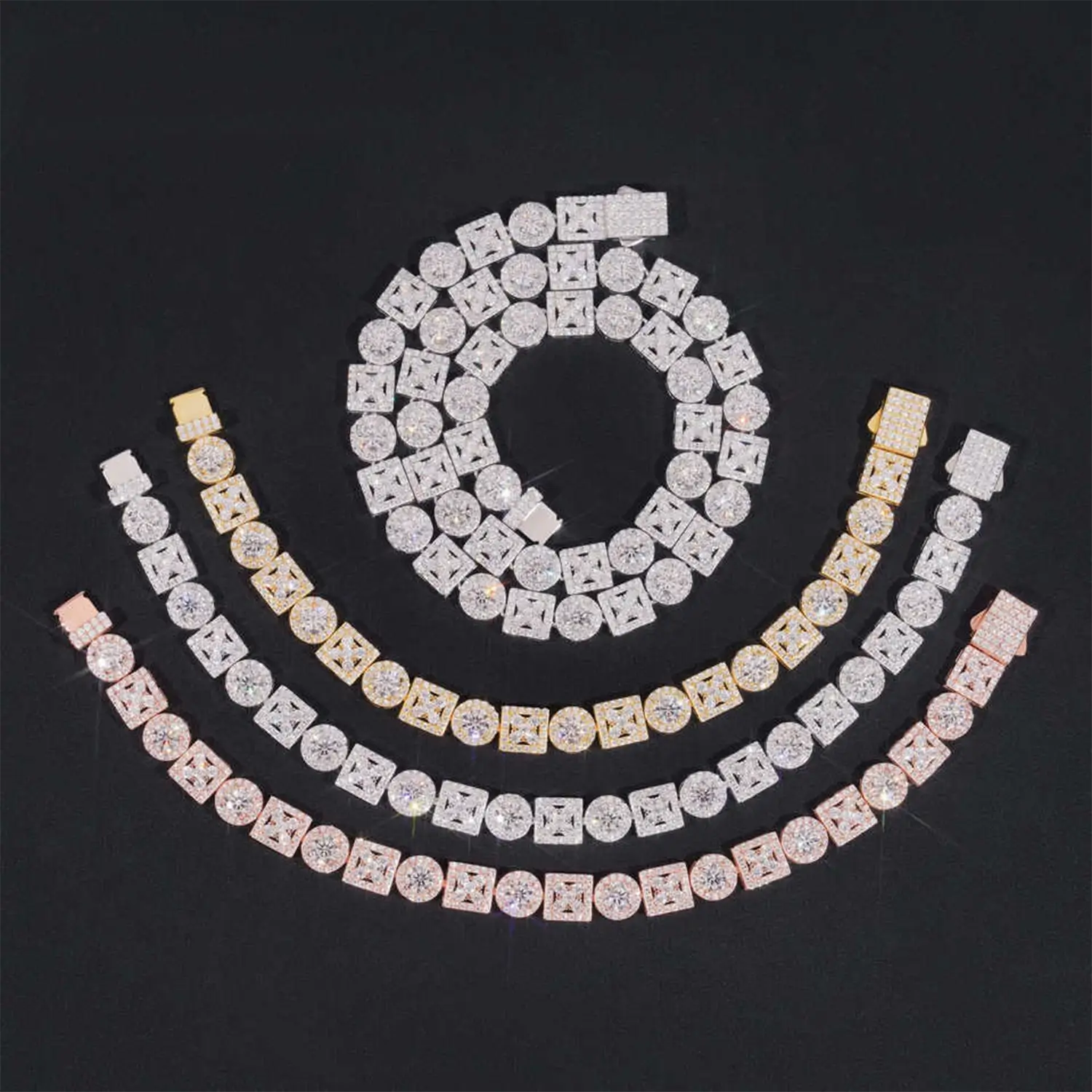 VVS Moissanite Multi-Shape Tennis Chain S925 Silver Necklace/Bracelet Image secondaire du produit