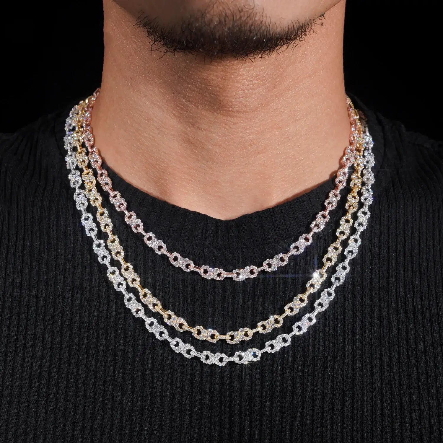 Luxury Iced Floral S925 Silver VVS Moissanite Link Chain Set Secondary image