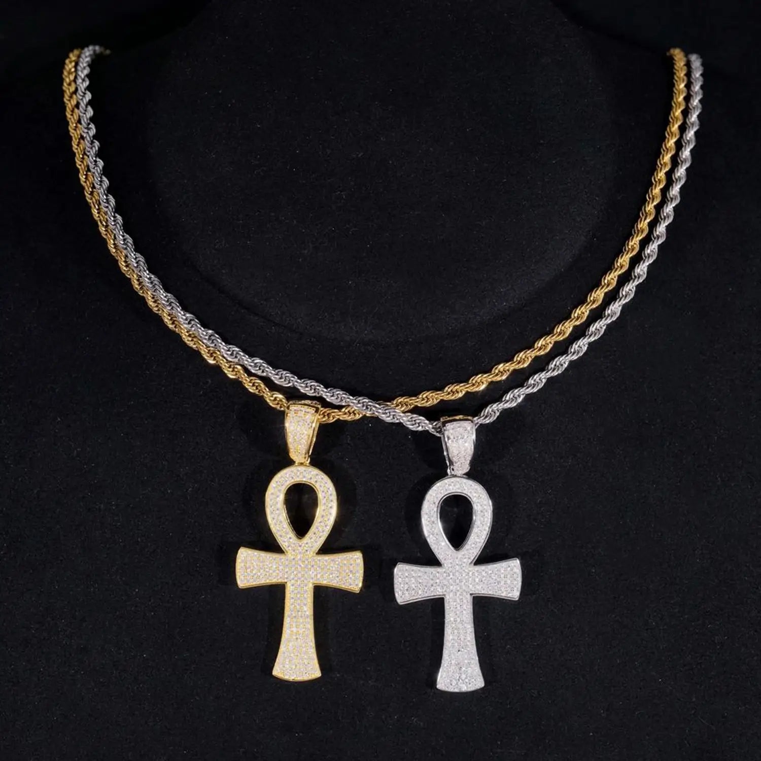 Classic Micro Paved VVS Moissanite Ankh Cross Pendant