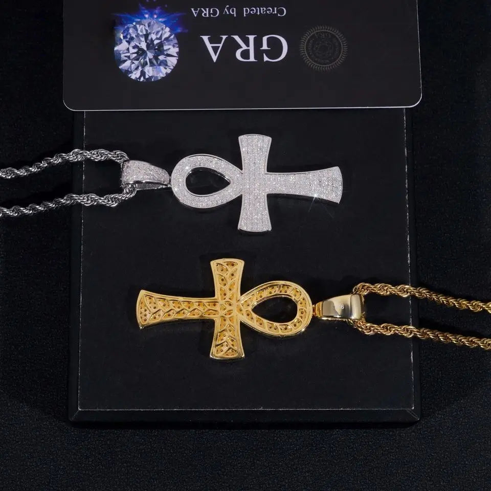 Classic Micro Paved VVS Moissanite Ankh Cross Pendant