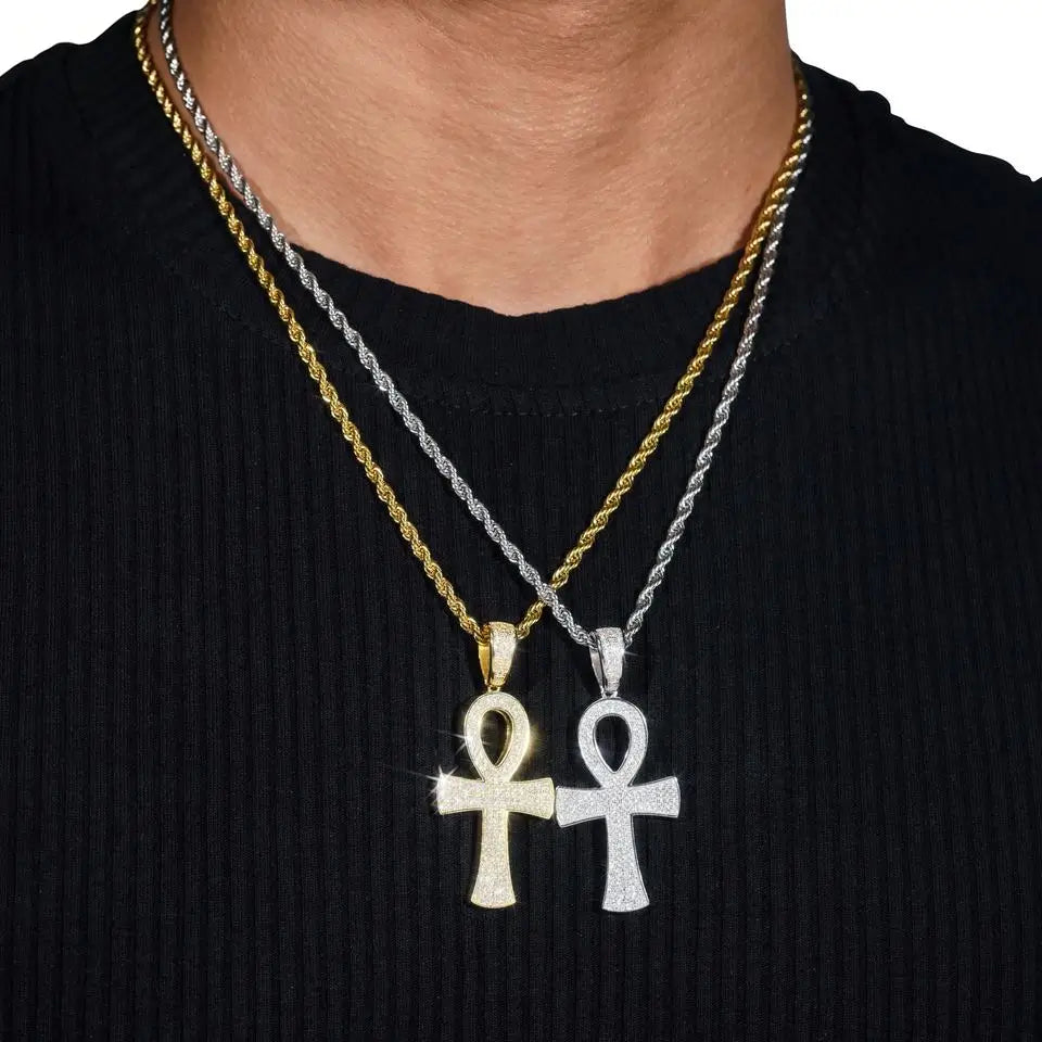 Classic Micro Paved VVS Moissanite Ankh Cross Pendant