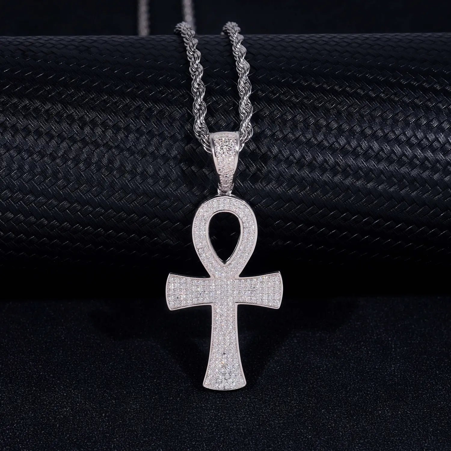 Classic Micro Paved VVS Moissanite Ankh Cross Pendant