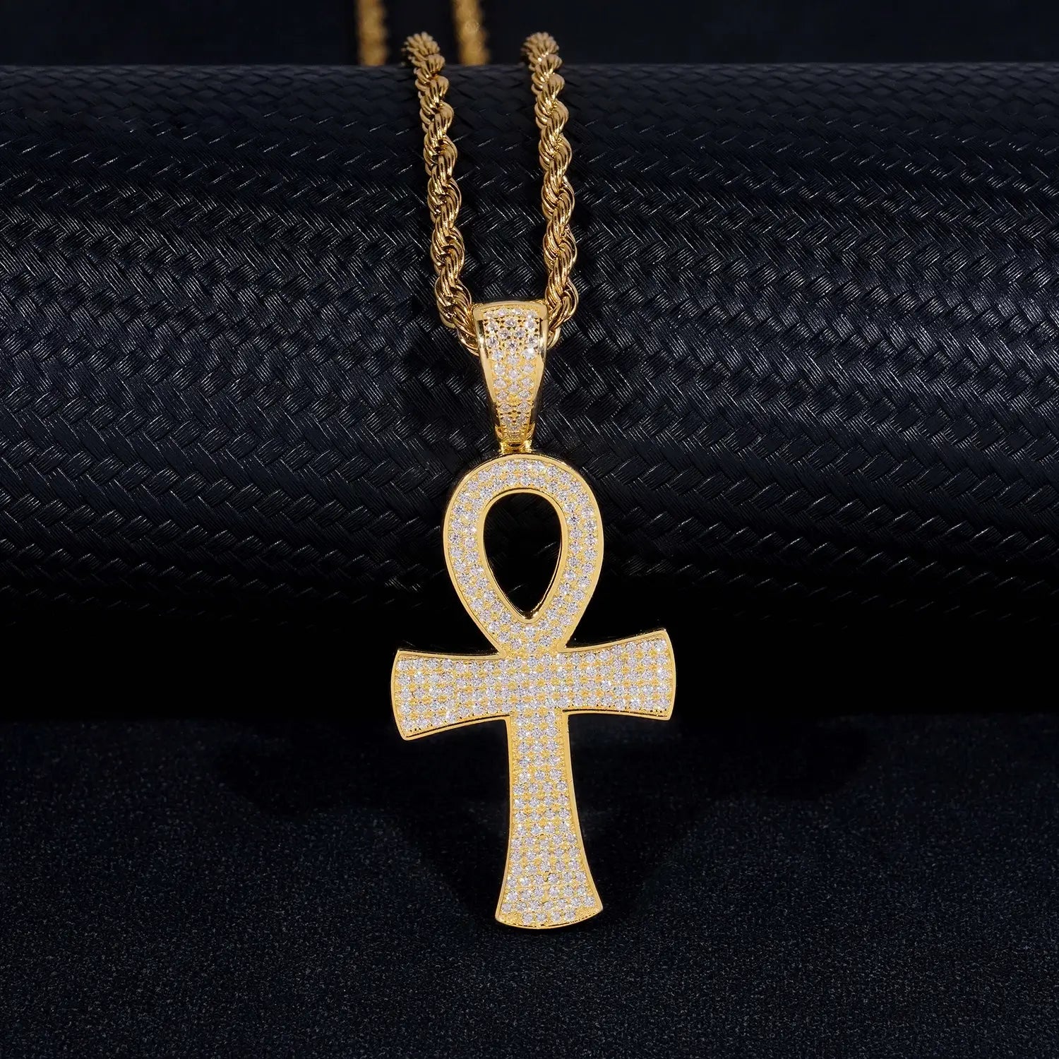 Classic Micro Paved VVS Moissanite Ankh Cross Pendant