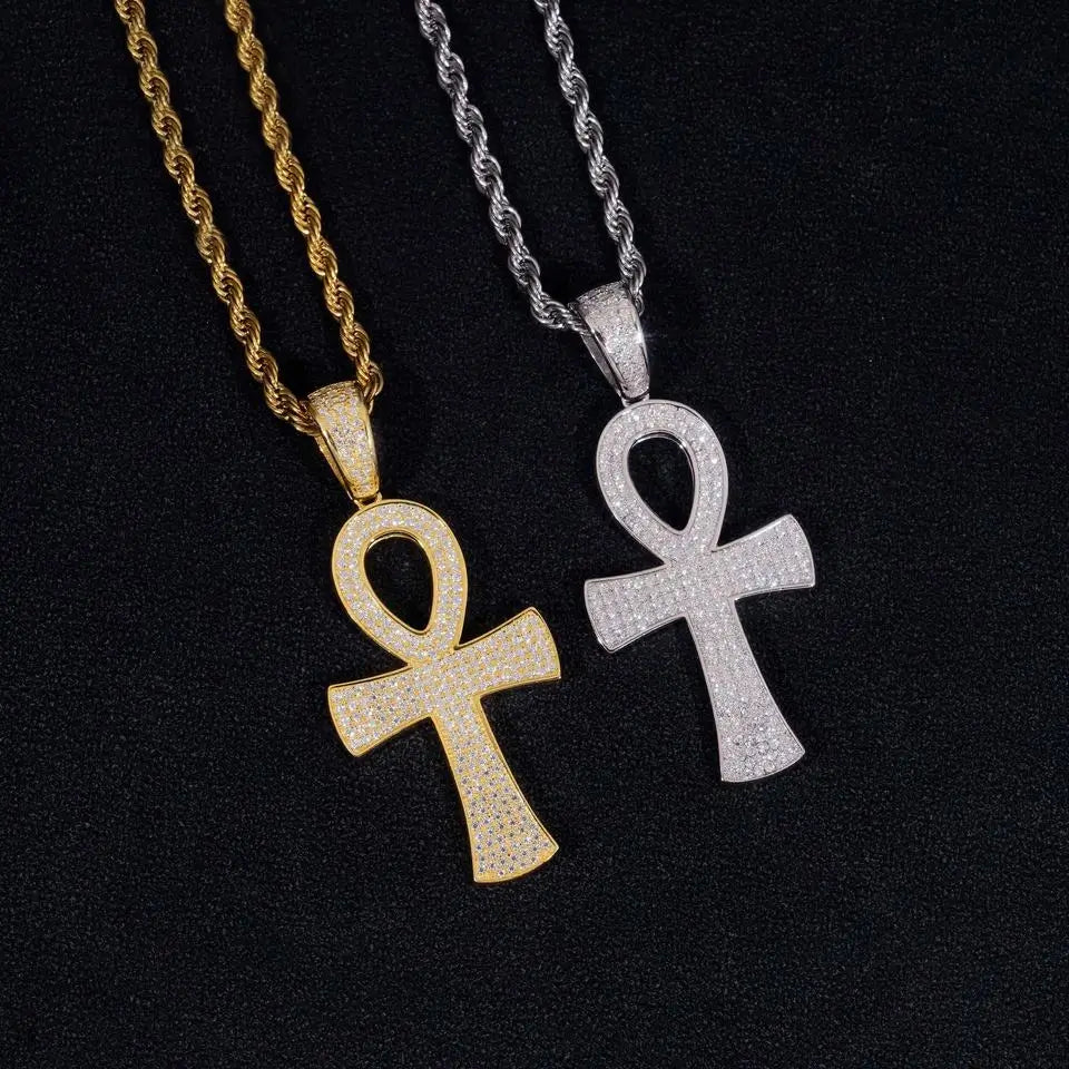 Classic Micro Paved VVS Moissanite Ankh Cross Pendant