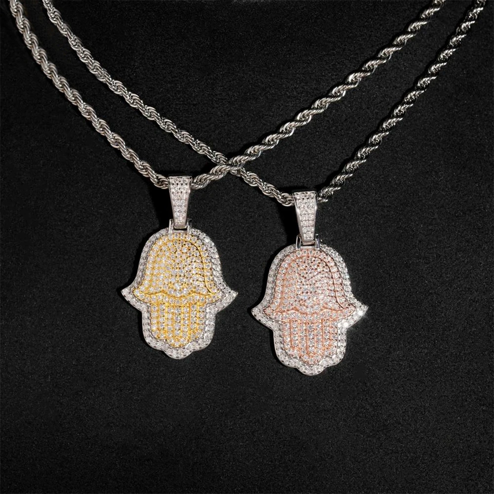 GL Hip Hop Hamsa Two-tone Metal S925 Silver Moissanite Diamonds Pendant