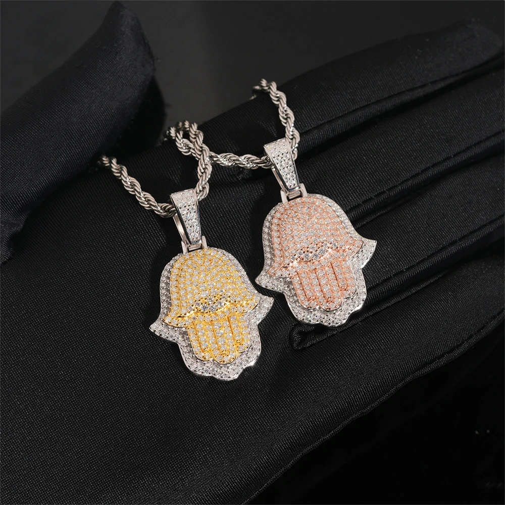 GL Hip Hop Hamsa Two-tone Metal S925 Silver Moissanite Diamonds Pendant