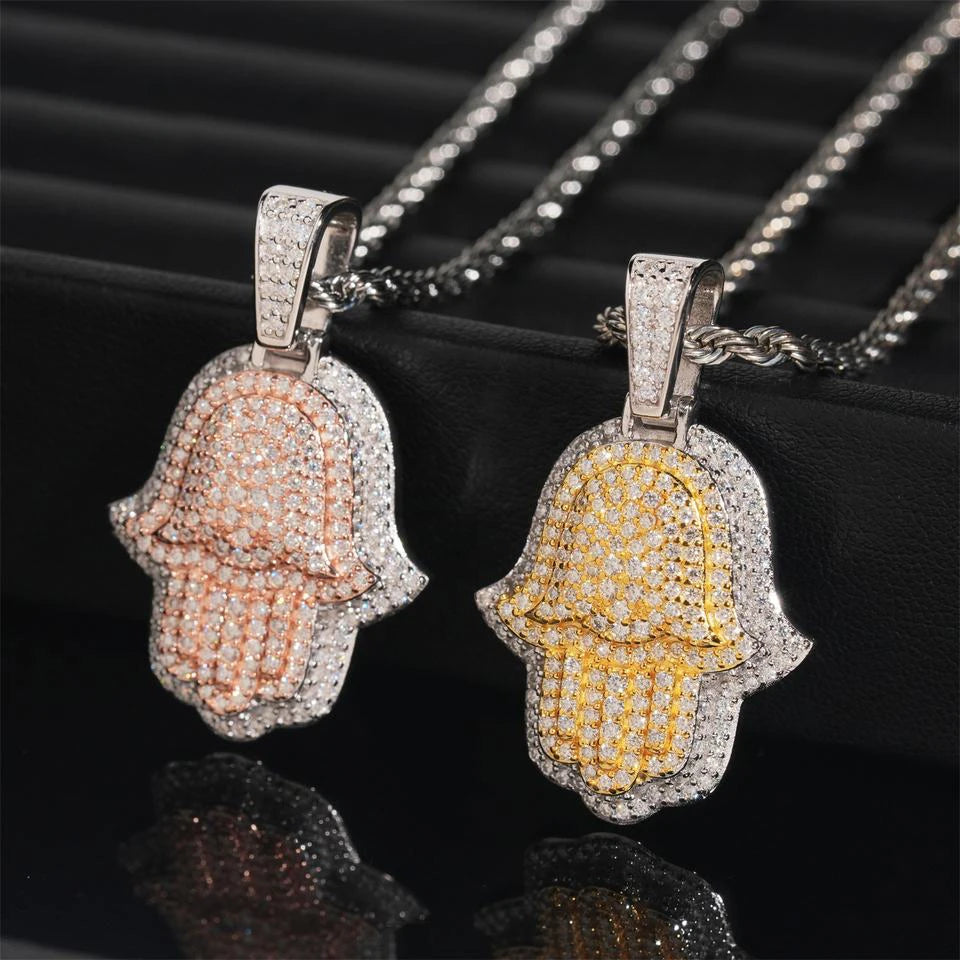GL Hip Hop Hamsa Two-tone Metal S925 Silver Moissanite Diamonds Pendant