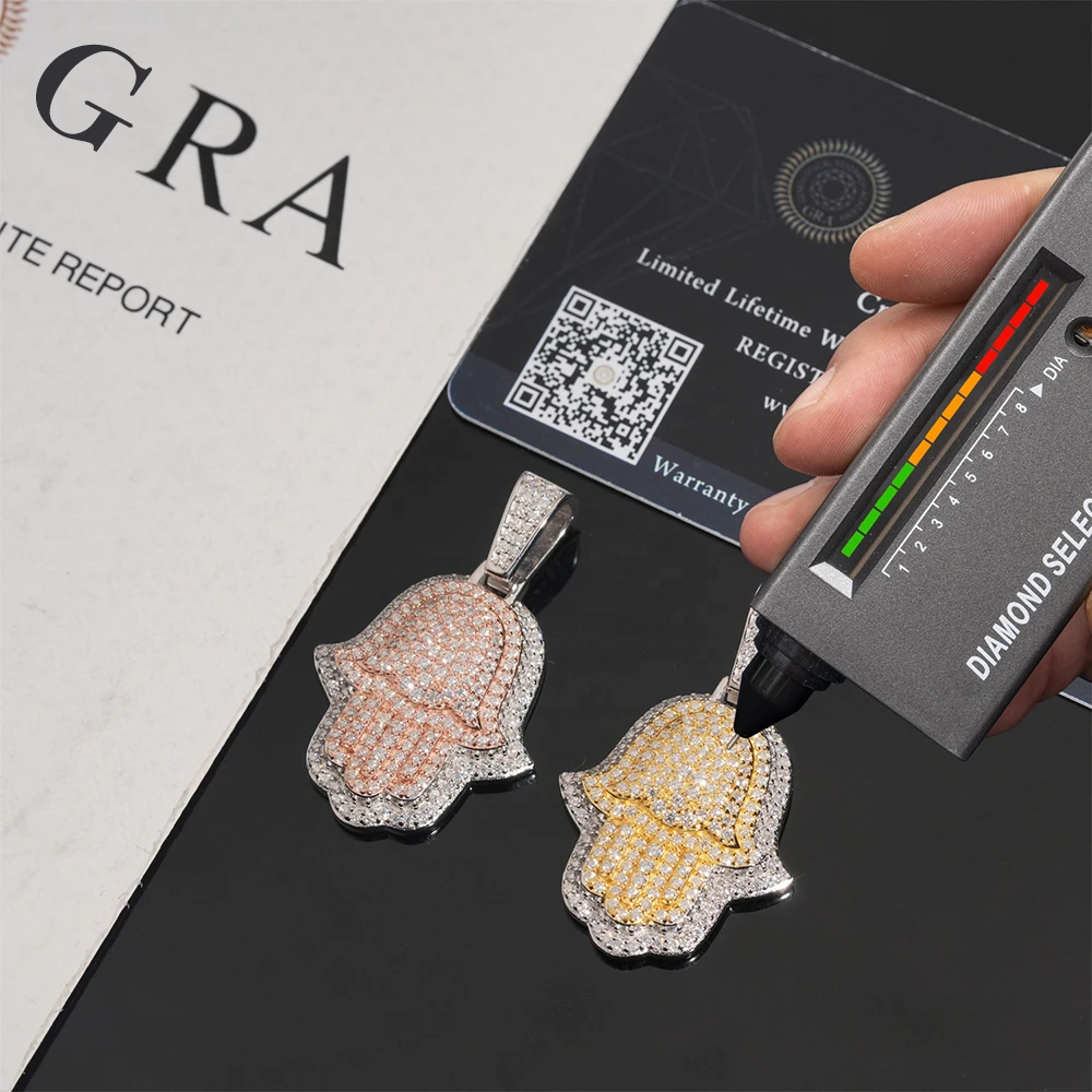 GL Hip Hop Hamsa Two-tone Metal S925 Silver Moissanite Diamonds Pendant