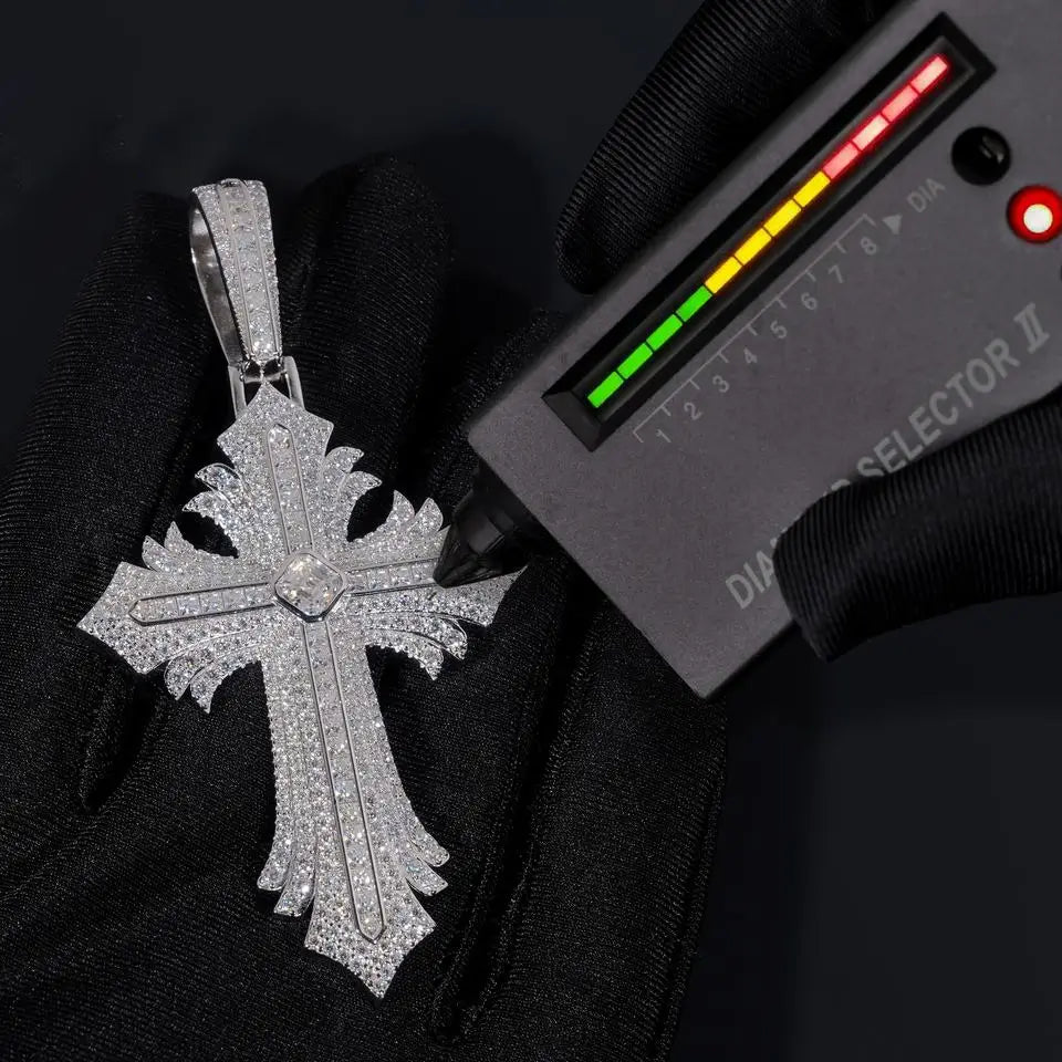 Iced Out VVS Moissanite Flare Cross Pendant S925 Silver