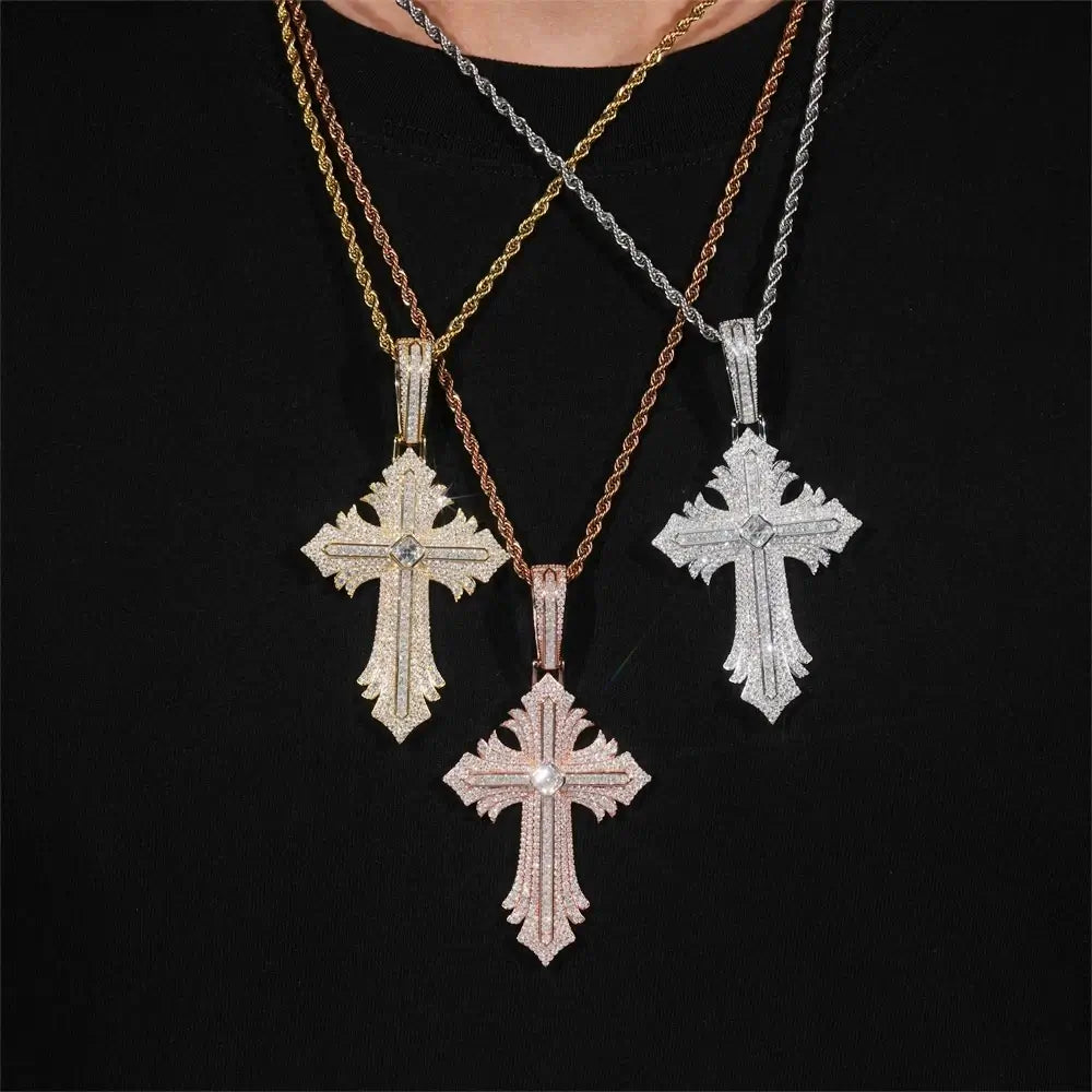 Iced Out VVS Moissanite Flare Cross Pendant S925 Silver
