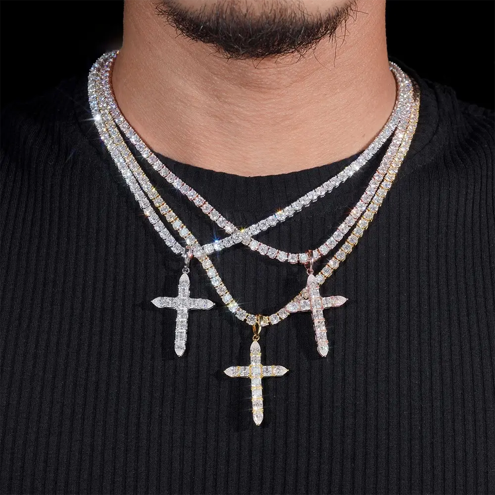 4MM Ascher Cut S925 Silver VVS Moissanite Cross Pendant Main image