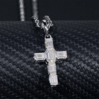 5ct Emerald Cut S925 Silver VVS Moissanite Cross Pendant