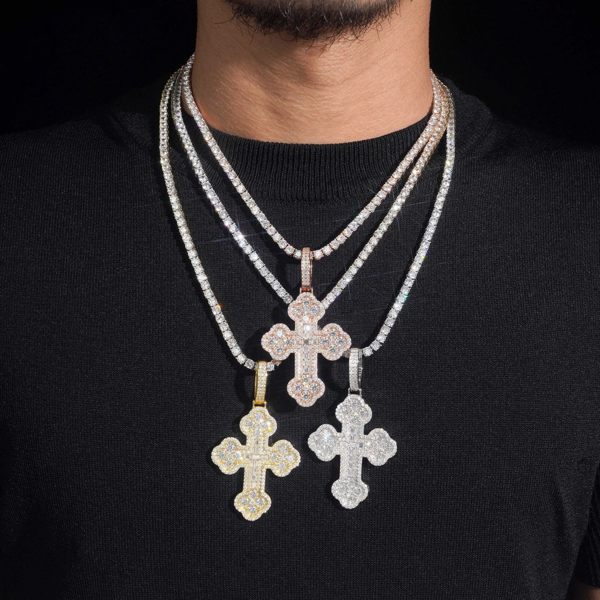 Claw Setting Fully Iced Out Baguette VVS Moissanite Cross Pendant 925 Silver Main image