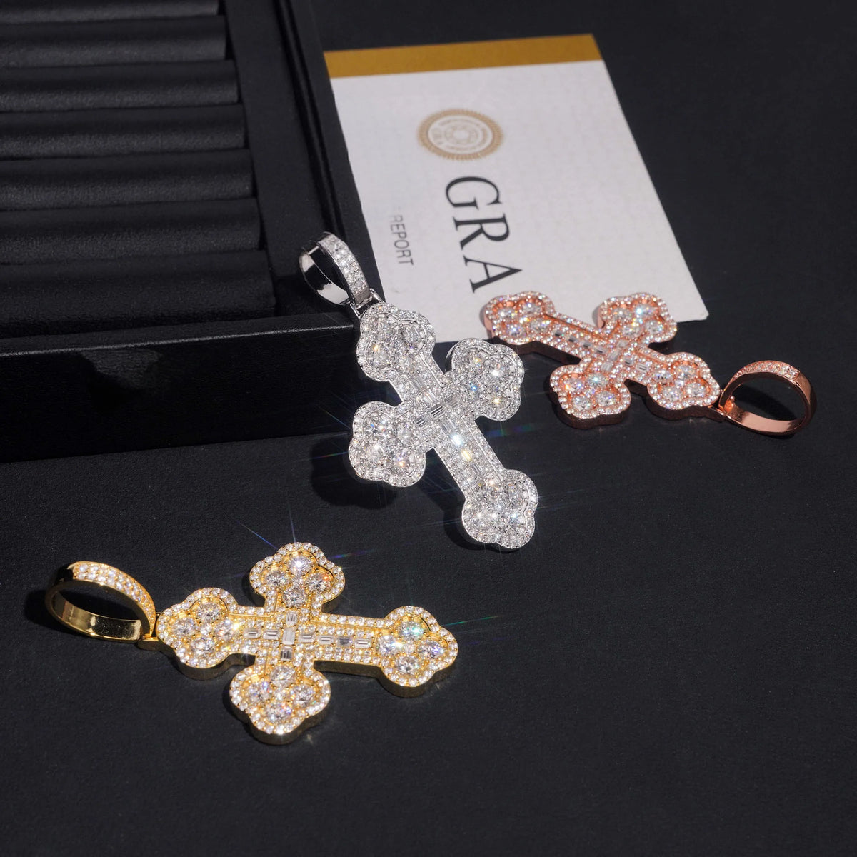 Claw Setting Fully Iced Out Baguette VVS Moissanite Cross Pendant 925 Silver Secondary image
