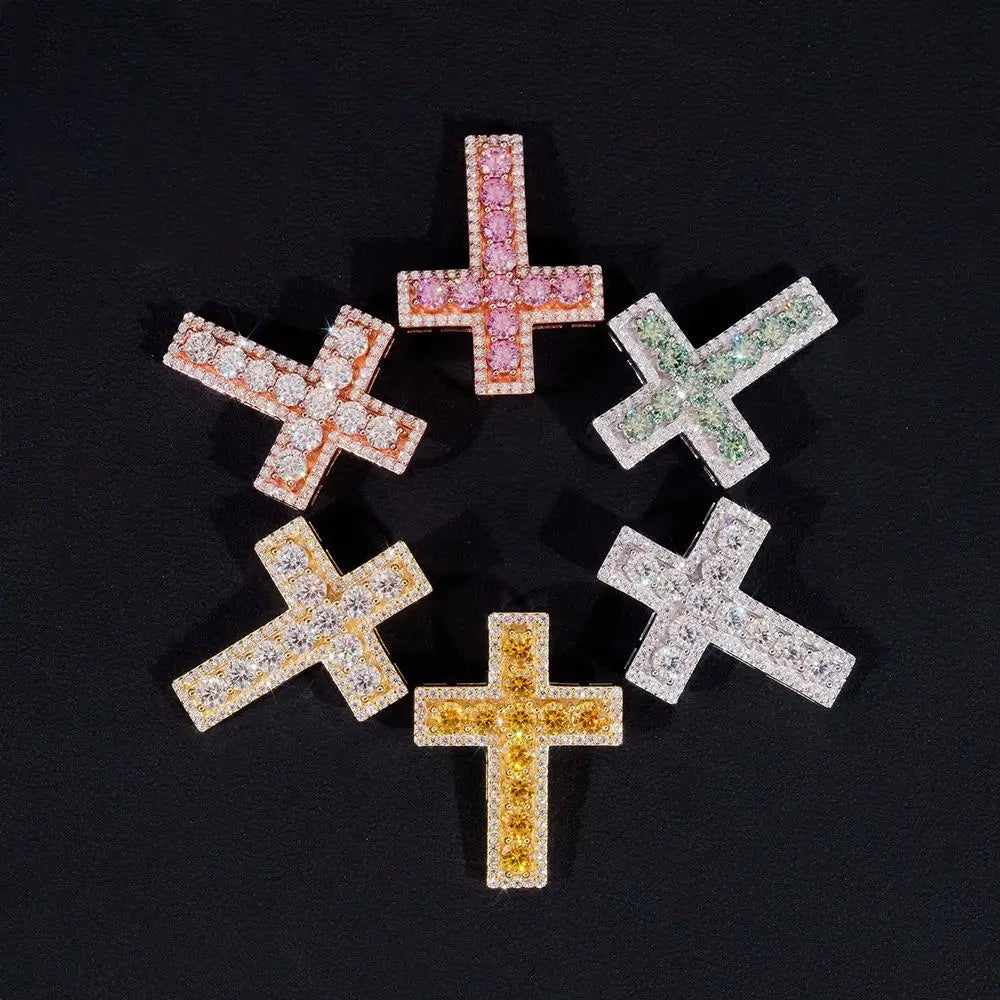Micro Flooded S925 Silver VVS Moissanite Cross Pendant