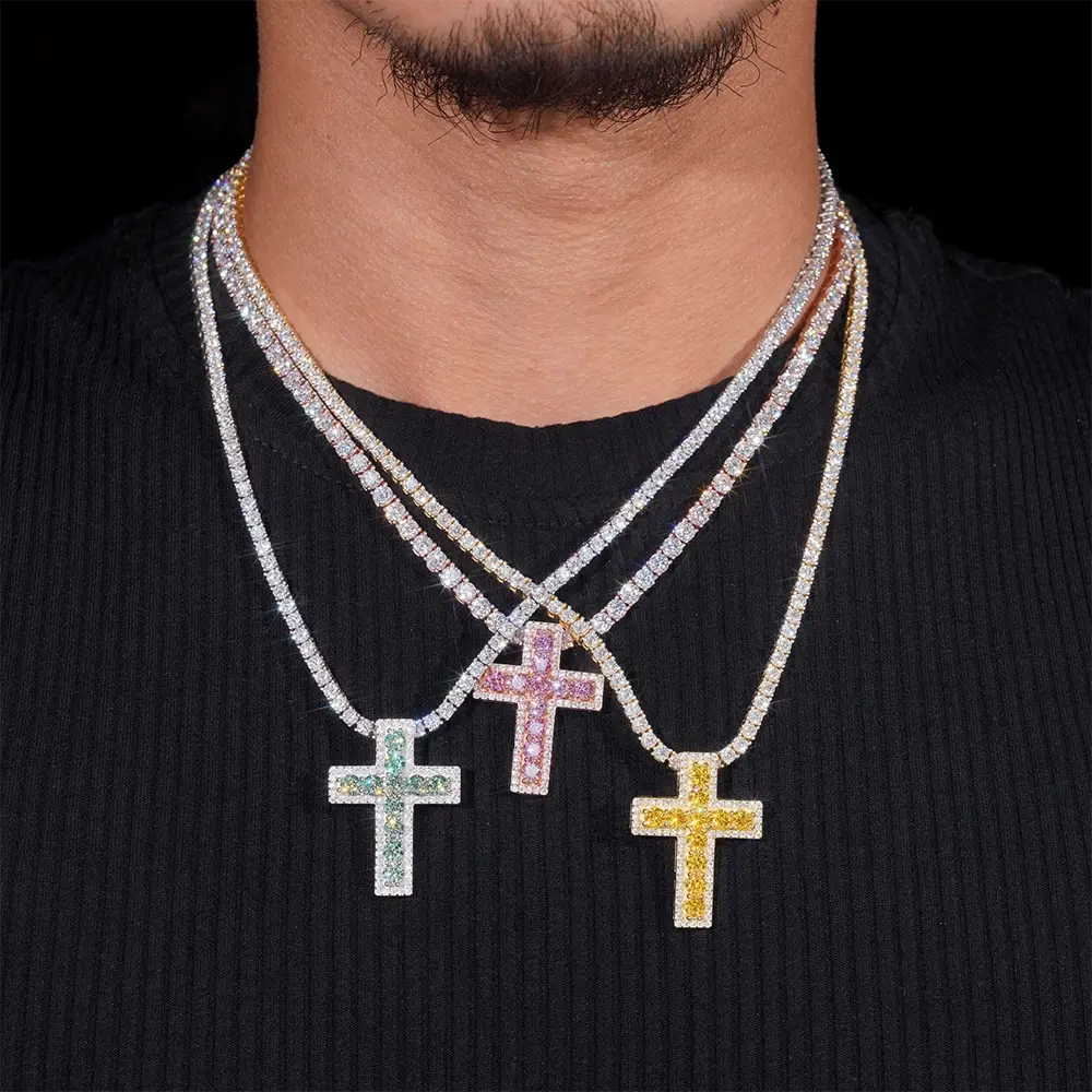 Micro Flooded S925 Silver VVS Moissanite Cross Pendant