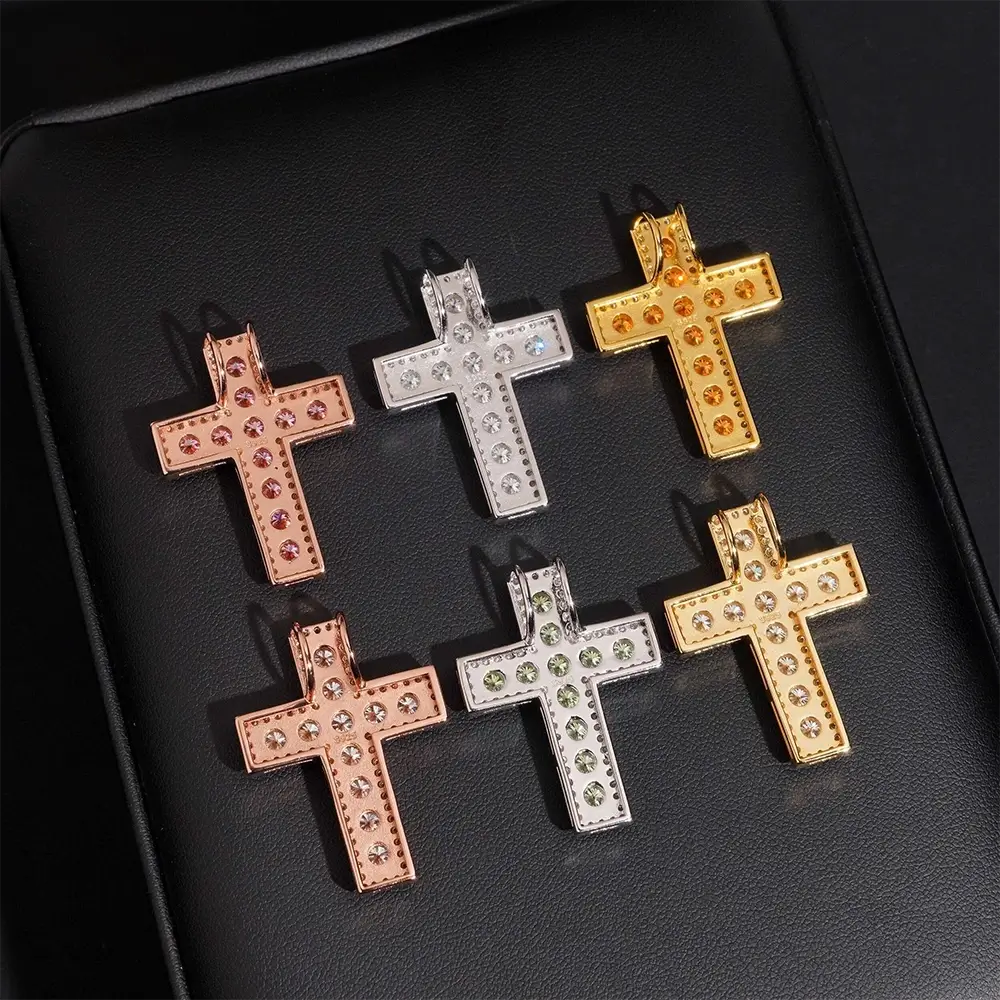 Micro Flooded S925 Silver VVS Moissanite Cross Pendant