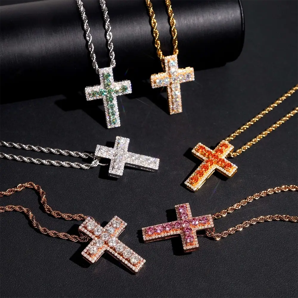 Micro Flooded S925 Silver VVS Moissanite Cross Pendant
