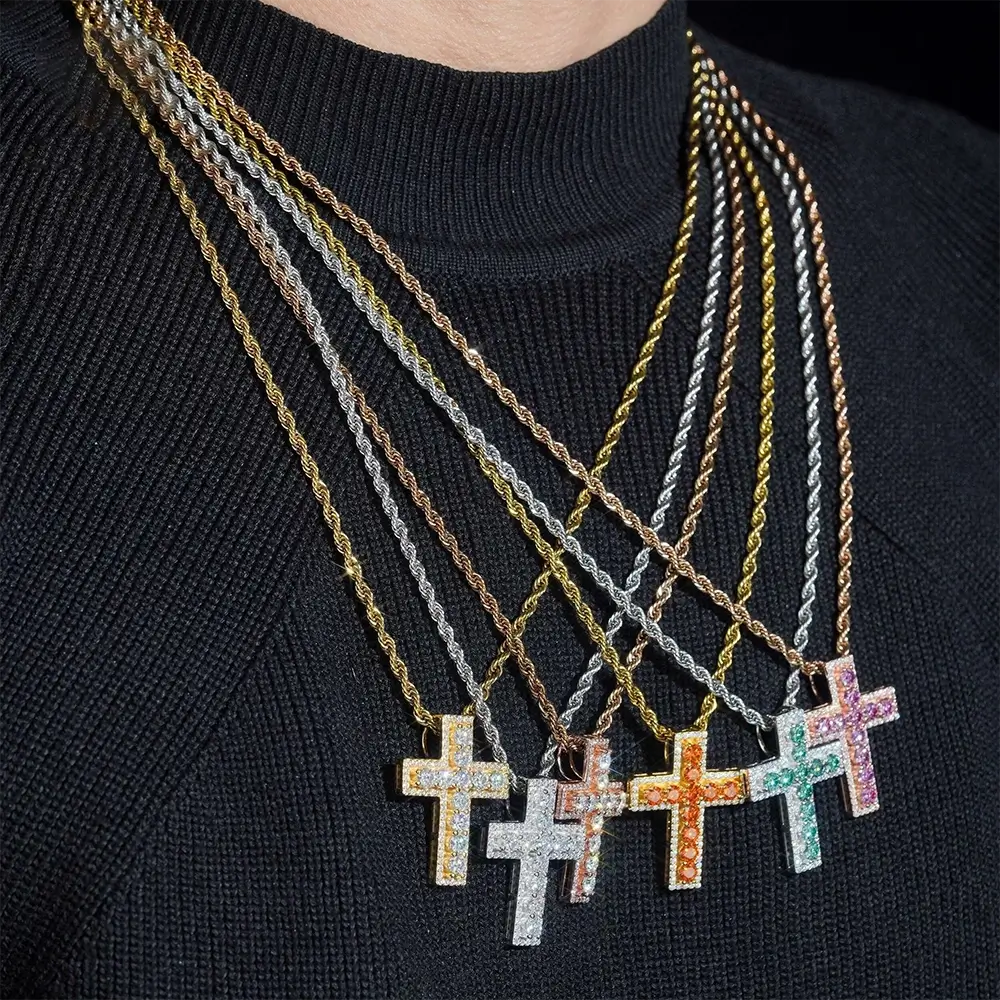 Micro Flooded S925 Silver VVS Moissanite Cross Pendant