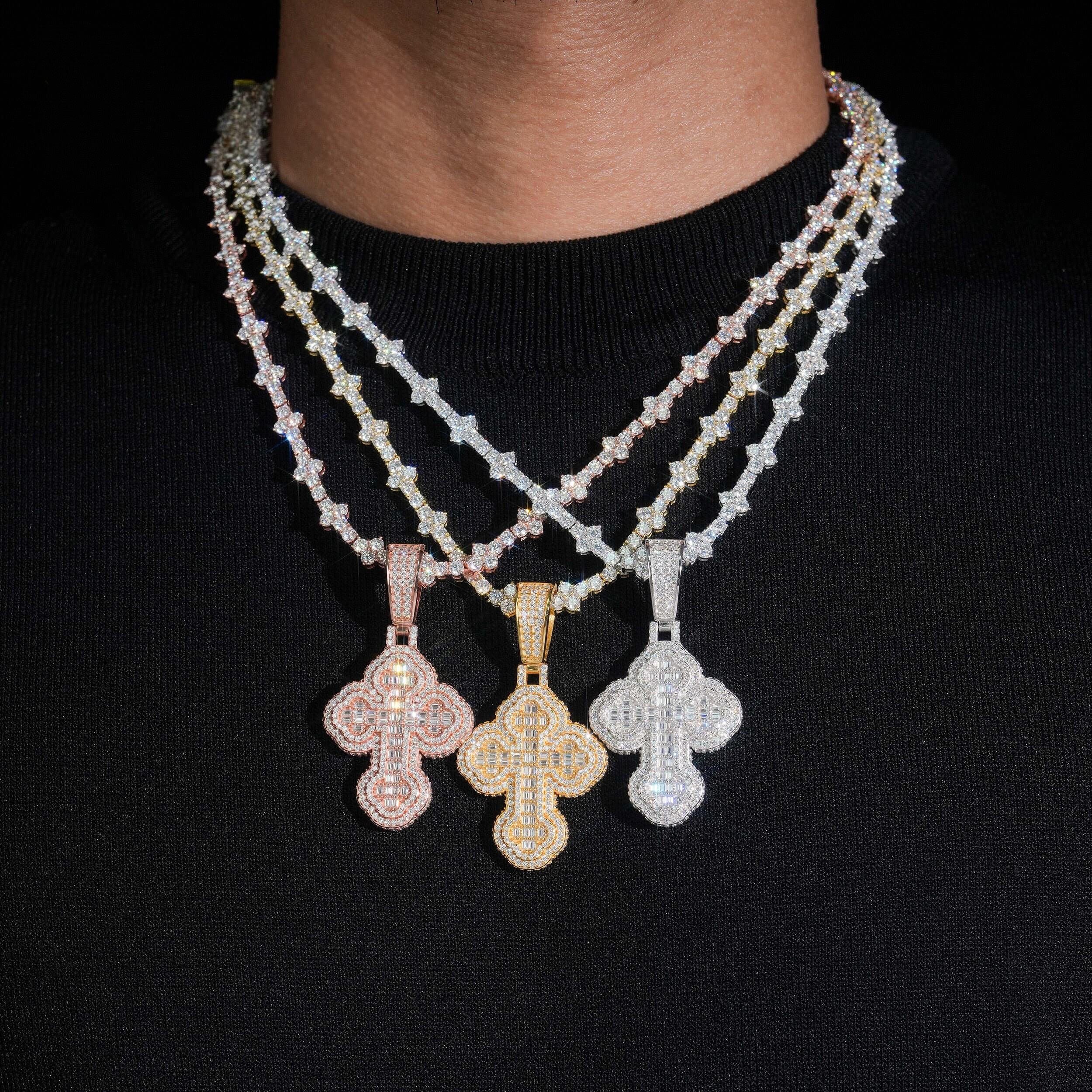 GL VVS Baguette Moissanite Cross Pendant