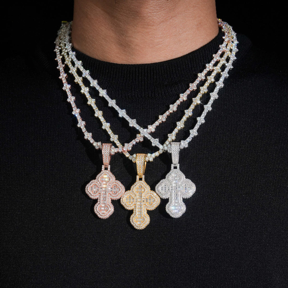 GL VVS Baguette Moissanite Cross Pendant