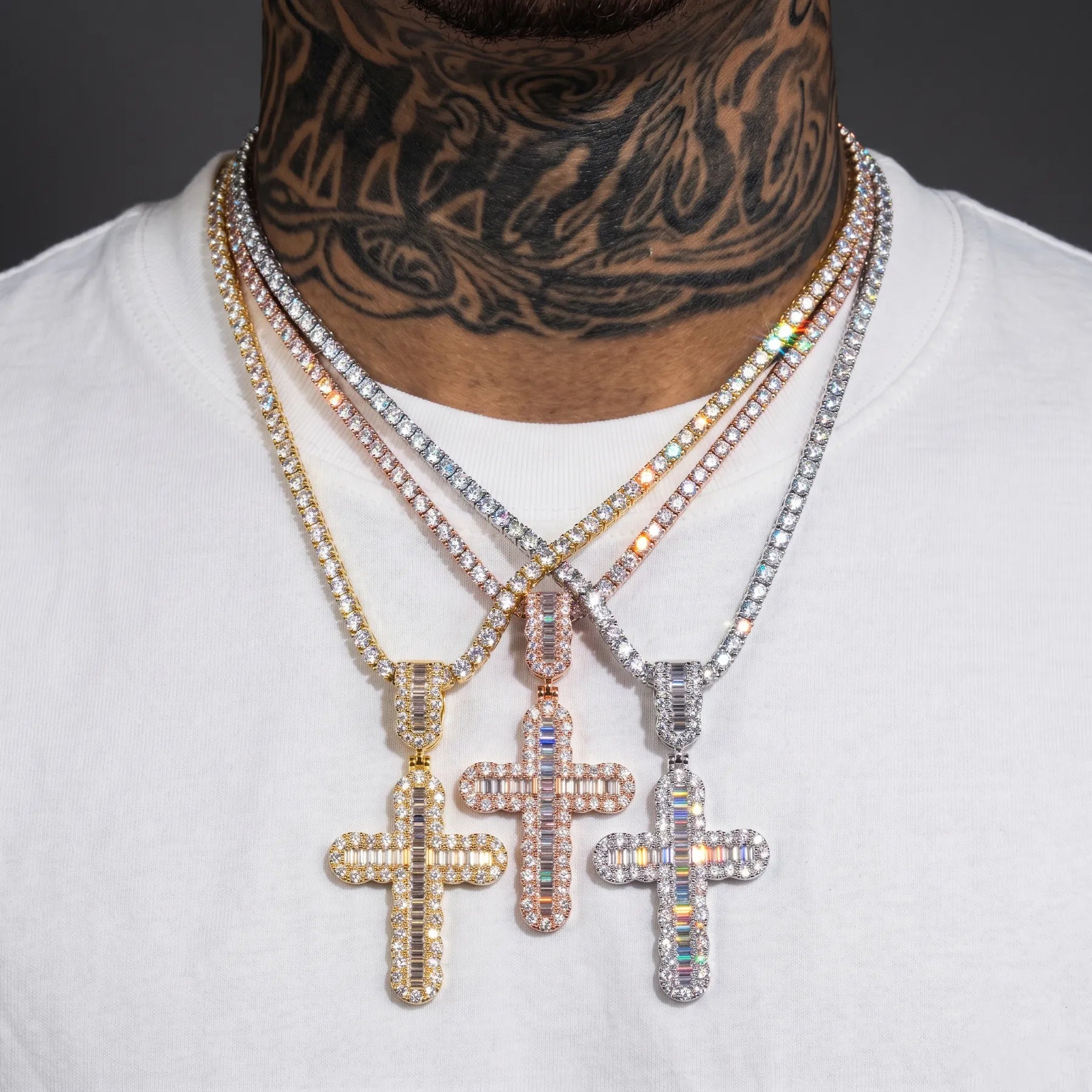 GL Hip Hop Iced Out Baguette Diamond Cross Pendant