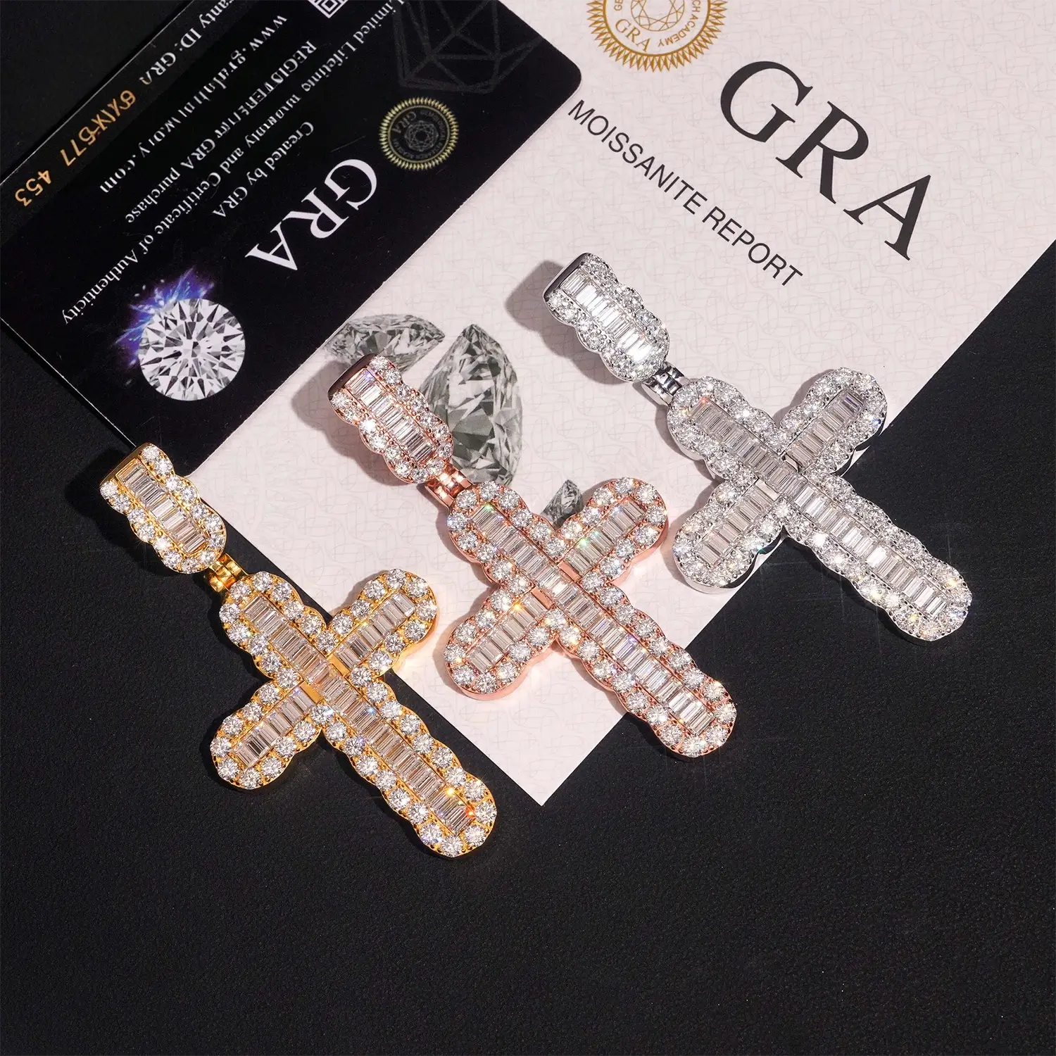 GL Hip Hop Iced Out Baguette Diamond Cross Pendant