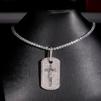 Iced Out Baguette VVS Moissanite Jesus Cross Dog Tag Pendant