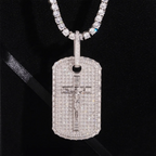 Iced Out Baguette VVS Moissanite Jesus Cross Dog Tag Pendant