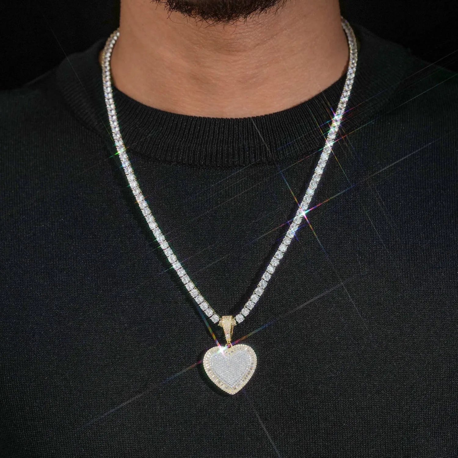 Moissanite Diamond Yellow Gold Two Tone Heart Pendant Charm For Unisex Main image