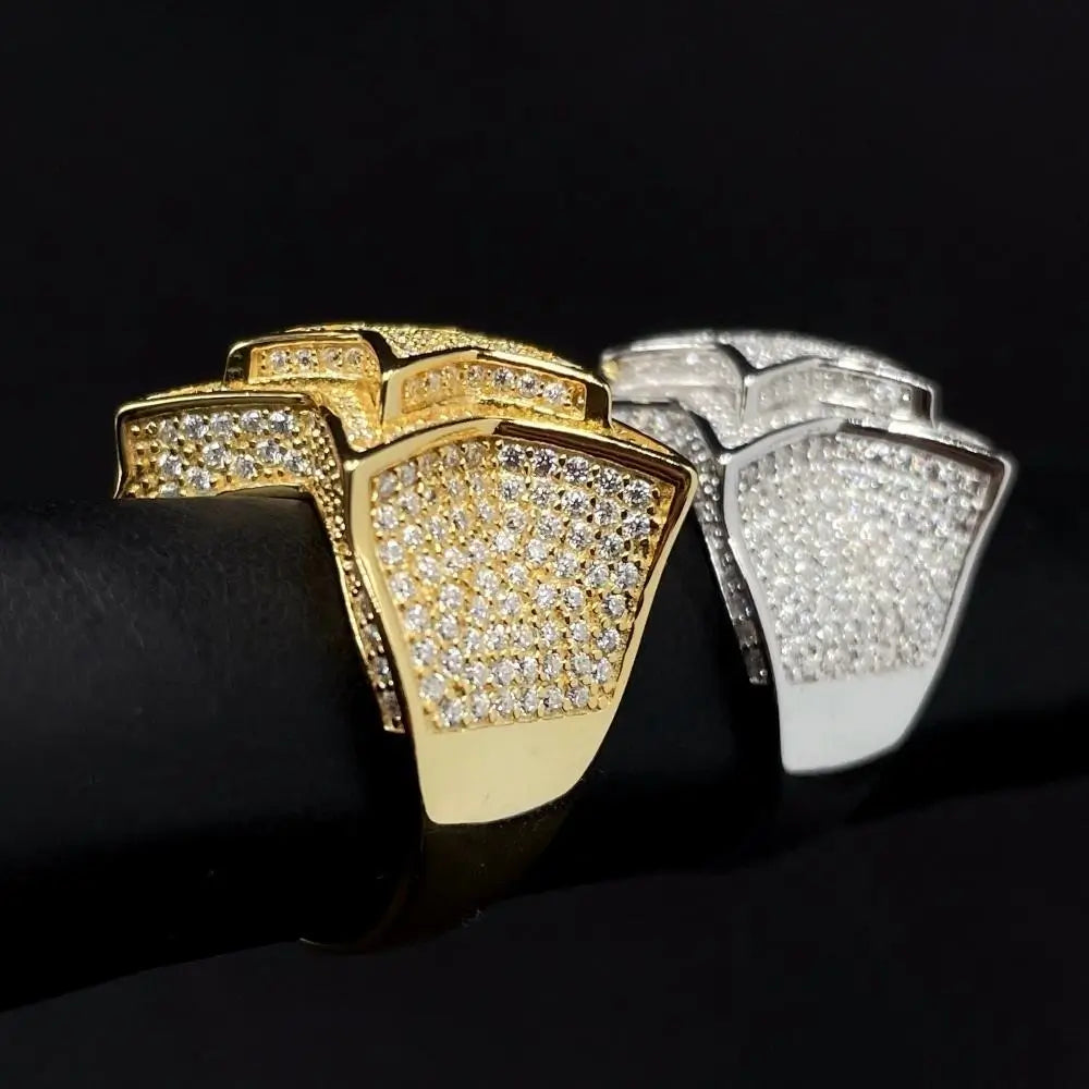 GL Hip Hop Duoble-layered Star Shaped Pave Moissanite Diamond Ring