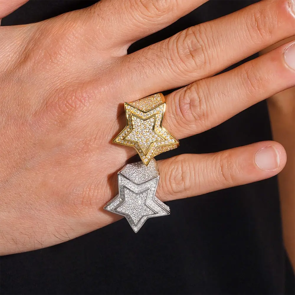 GL Hip Hop Duoble-layered Star Shaped Pave Moissanite Diamond Ring Secondary image
