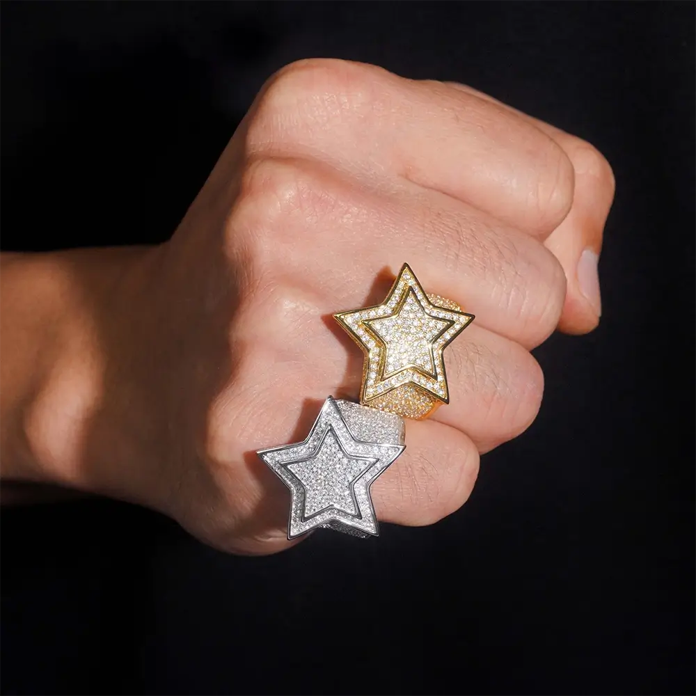 GL Hip Hop Duoble-layered Star Shaped Pave Moissanite Diamond Ring Main image