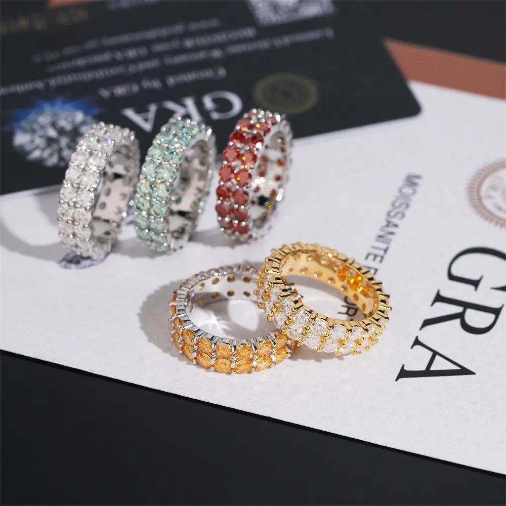 GL 2 Rows Colorful Moissanite Eternity Band Rings Secondary image