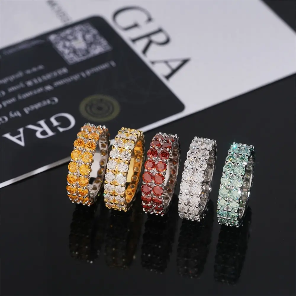 GL 2 Rows Colorful Moissanite Eternity Band Rings