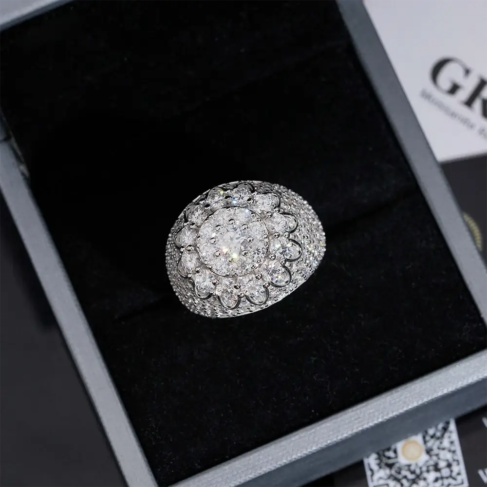 【US 3 Days Delivery】GL Hip Hop Fine Jewelry 925 Sterling Silver VVS Moissanite Diamond Ring