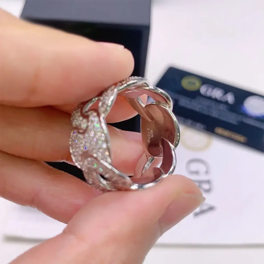 GL New Fashion Pass Diamond Tester Iced Out Hip Hop 925 Sterling Silver Moissanite Ring