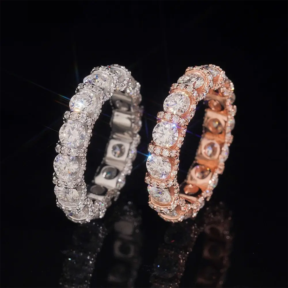 GL 925 Sterling Silver Gold Plated  Round Moissanite Engagement Ring