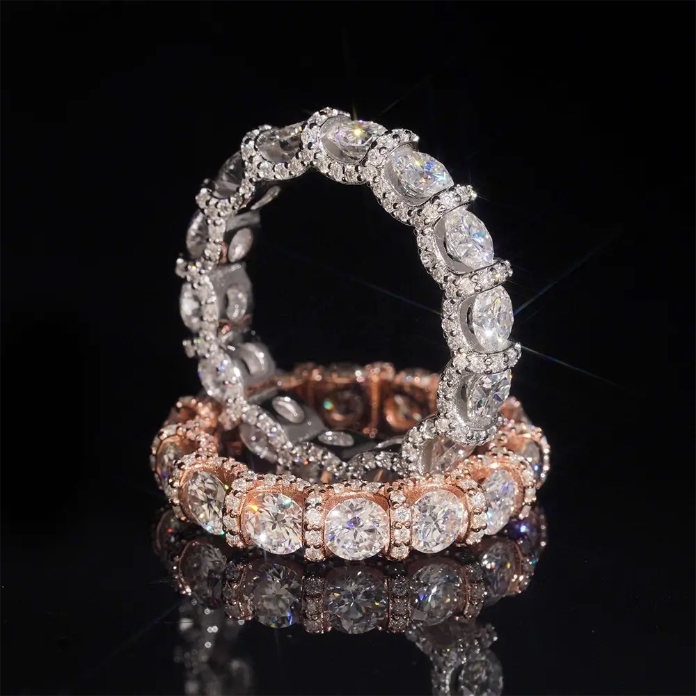 GL 925 Sterling Silver Gold Plated  Round Moissanite Engagement Ring