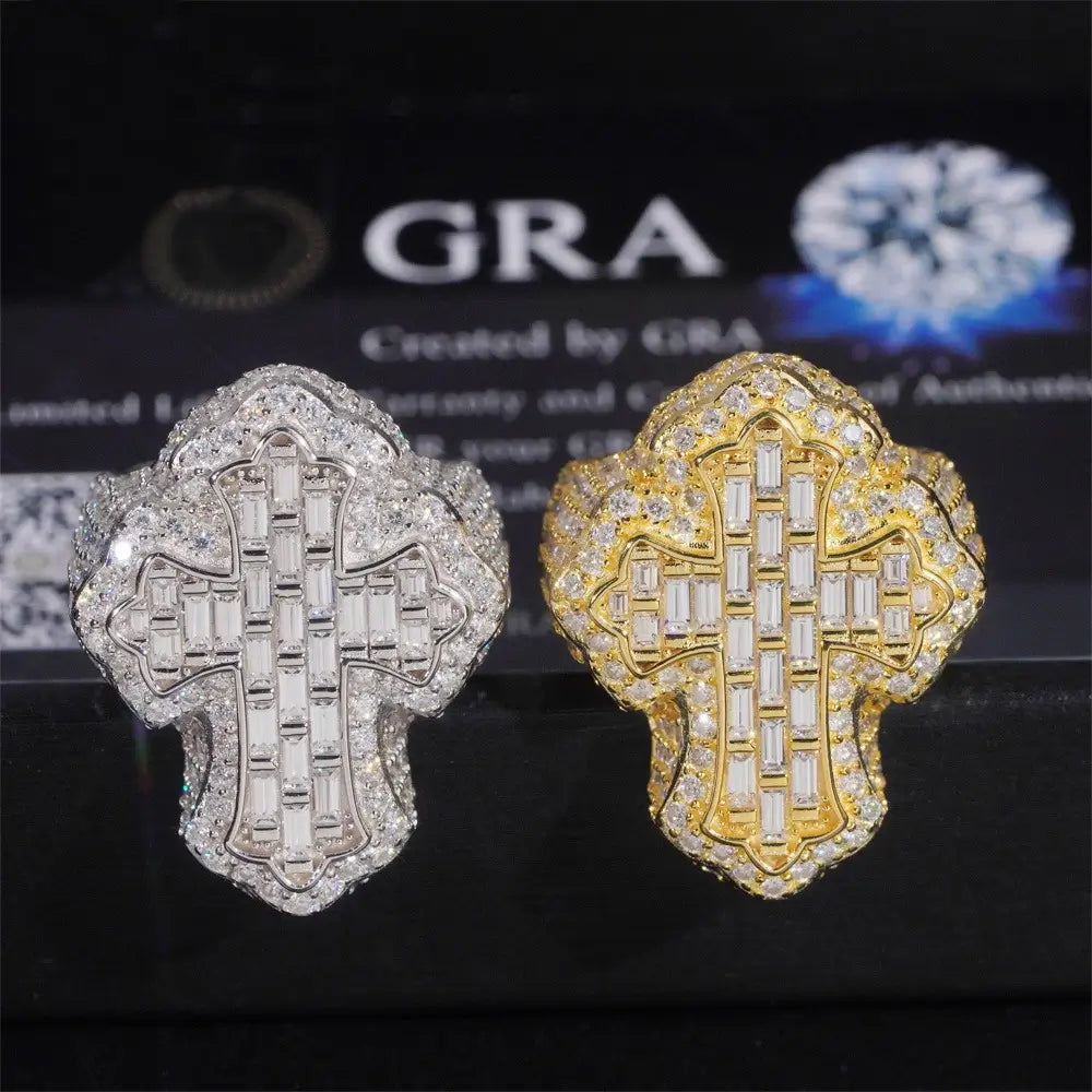 GL Cross Moissanite 925 Sterling Silver Hip Hop Ring