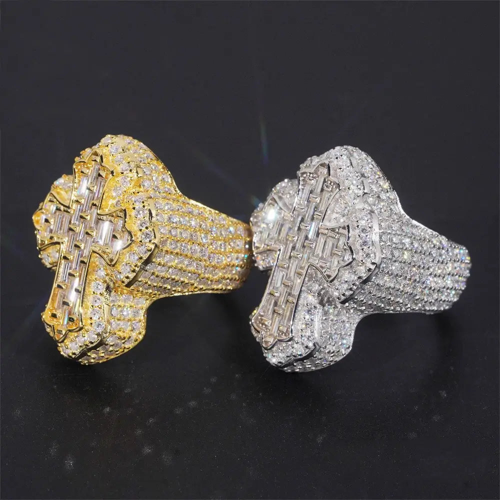 GL Cross Moissanite 925 Sterling Silver Hip Hop Ring