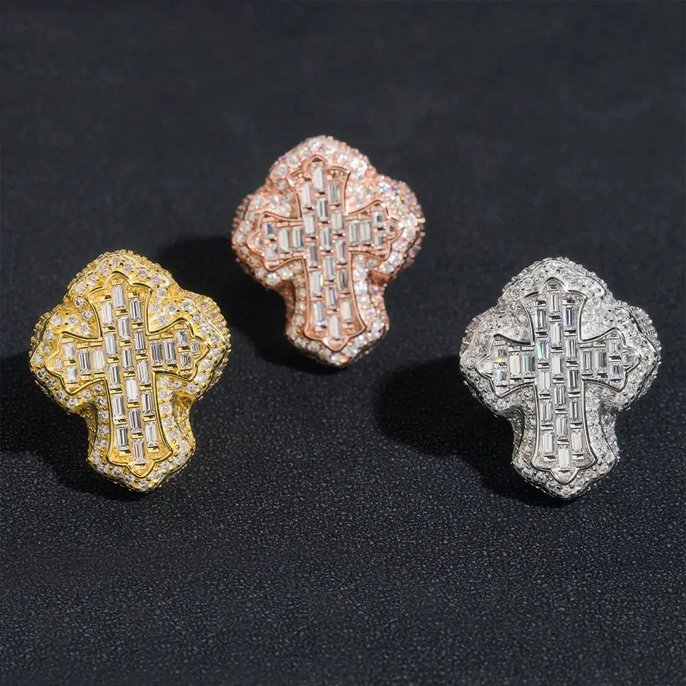 GL Cross Moissanite 925 Sterling Silver Hip Hop Ring